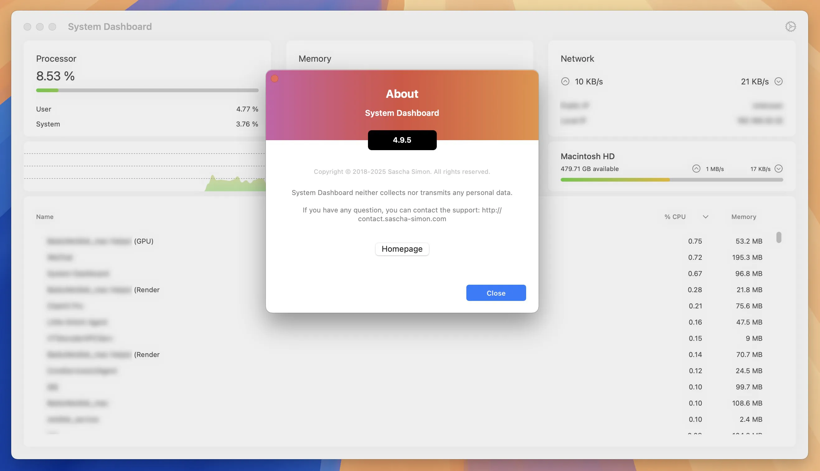 图片[1]破解版下载 | System Dashboard 4.9.4 系统监控和管理工具破解版下载 | MacPJ - 最新Mac软件与游戏破解版资源下载