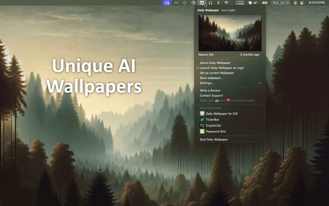 图片[1]破解版下载 | Daily Wallpaper 2.2 自动更新美丽桌面背景 - MacPJ - 最新Mac软件与游戏破解版资源下载破解版下载 | MacPJ - 最新Mac软件与游戏破解版资源下载