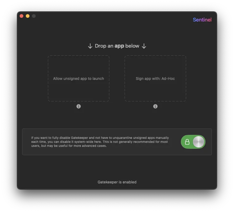 图片[1]破解版下载 | Sentinel 3.1.4 高效管理Gatekeeper安全设置 - MacPJ - 最新Mac软件与游戏破解版资源下载破解版下载 | MacPJ - 最新Mac软件与游戏破解版资源下载